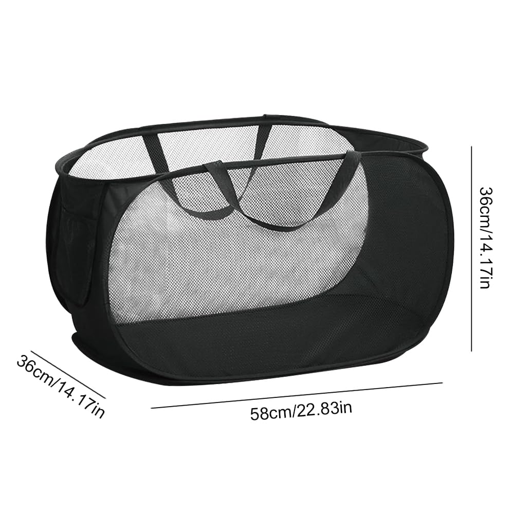2 Faltbare Wäschekörbe 75 Liter – Pop-up Design, Mesh-Gewebe, 36x36x58 Cm, Grau, Mit Henkeln