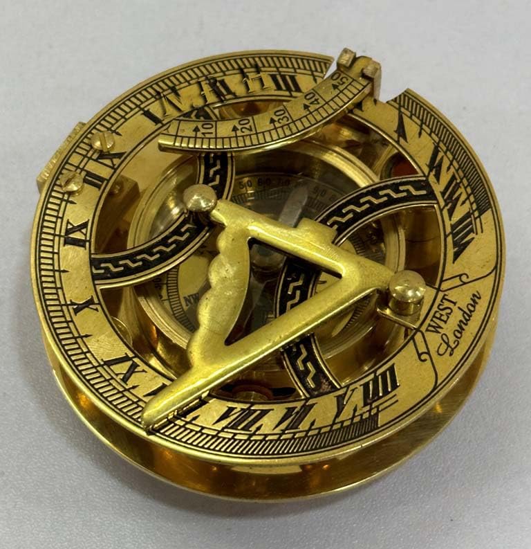 3 inch Large Sundial Compass - Perfectly Calibrated Steampunk Antique Brass Sundial Clock with Chart for Guidance, Ideal Nautical & Vintage Gift for Men
