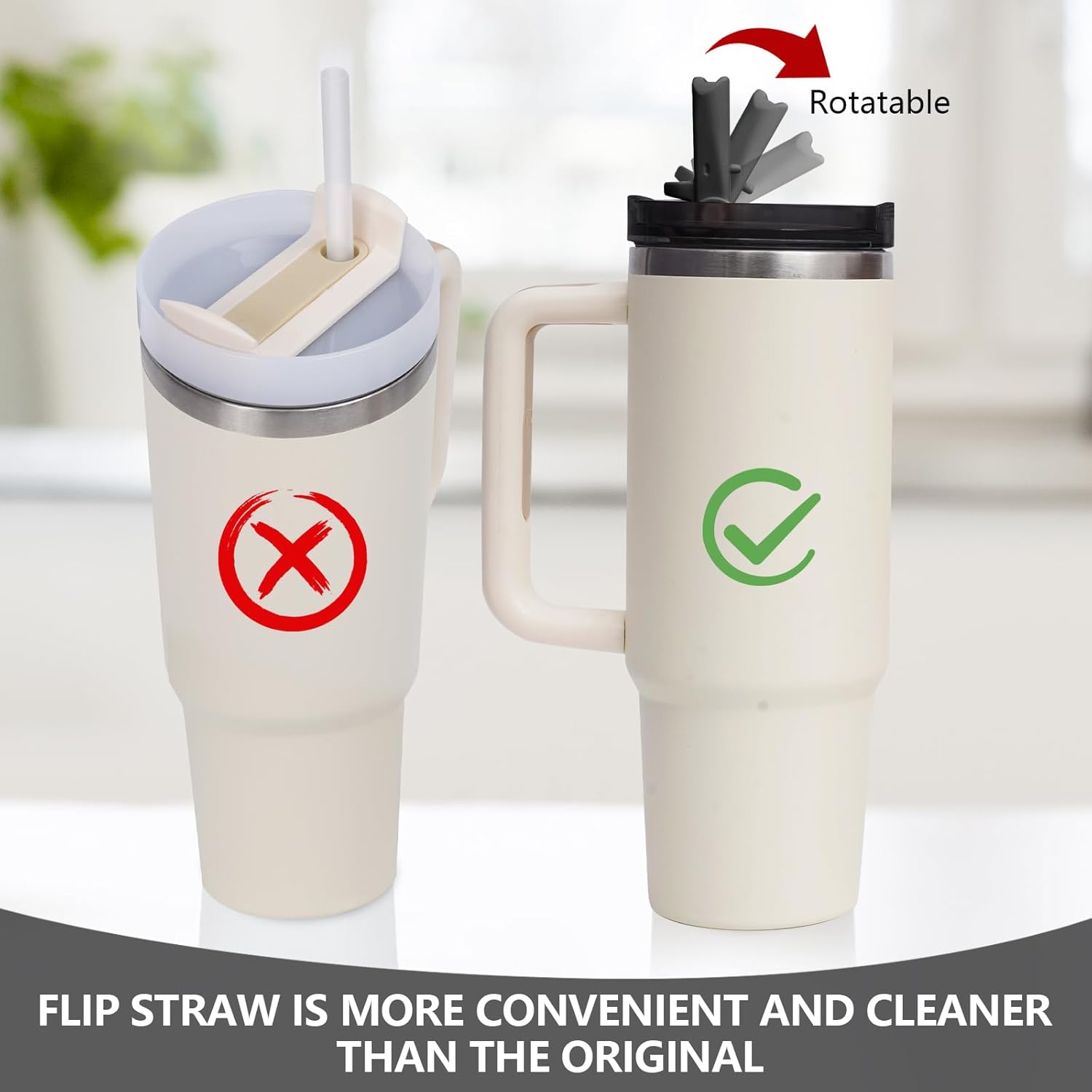 Replacement Leak Proof Tumbler FLIP Lid With Straw - Fit For Stanley ProTour Quencher and Quencher H2.0 20oz,30oz Tumbler (Black, 20oz and 30oz) - Image 5