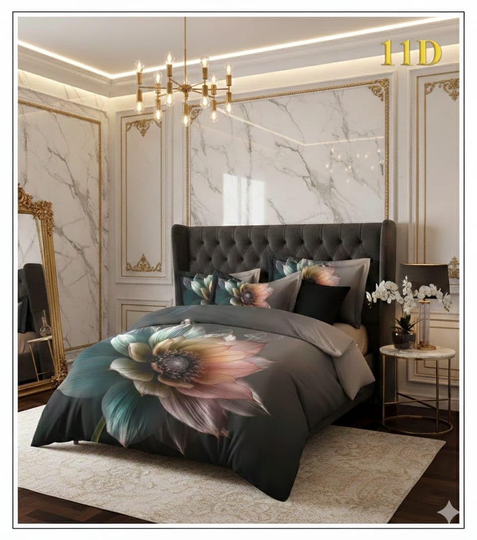 400 Tc 11D HD Print Glace Cotton King Size AC Comforter II Blanket II Duvet for Double Bed with 1 Flat Bedsheet with 2 Pillow Cover - 4 Piece Comforter Set - Multicolor-image-11