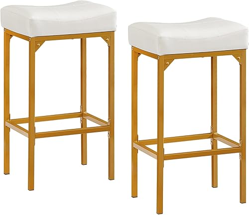 Taiweny Juego de 2 taburetes de bar de altura de mostrador, moderno taburete tapizado de piel sintética sin espalda, con reposapiés de metal para