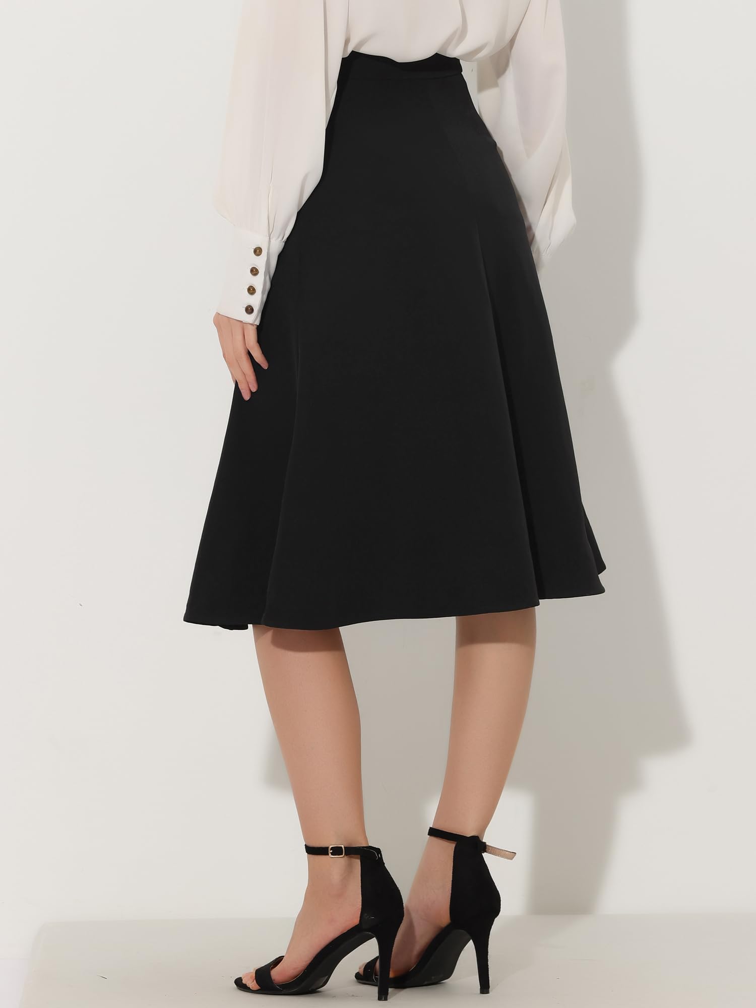 Allegra K Jupe Évasée Mi-Longue Femme avec Fermeture Éclair Latérale Jupe A-Ligne Taille Haute Jupes Trapèzes Élégantes