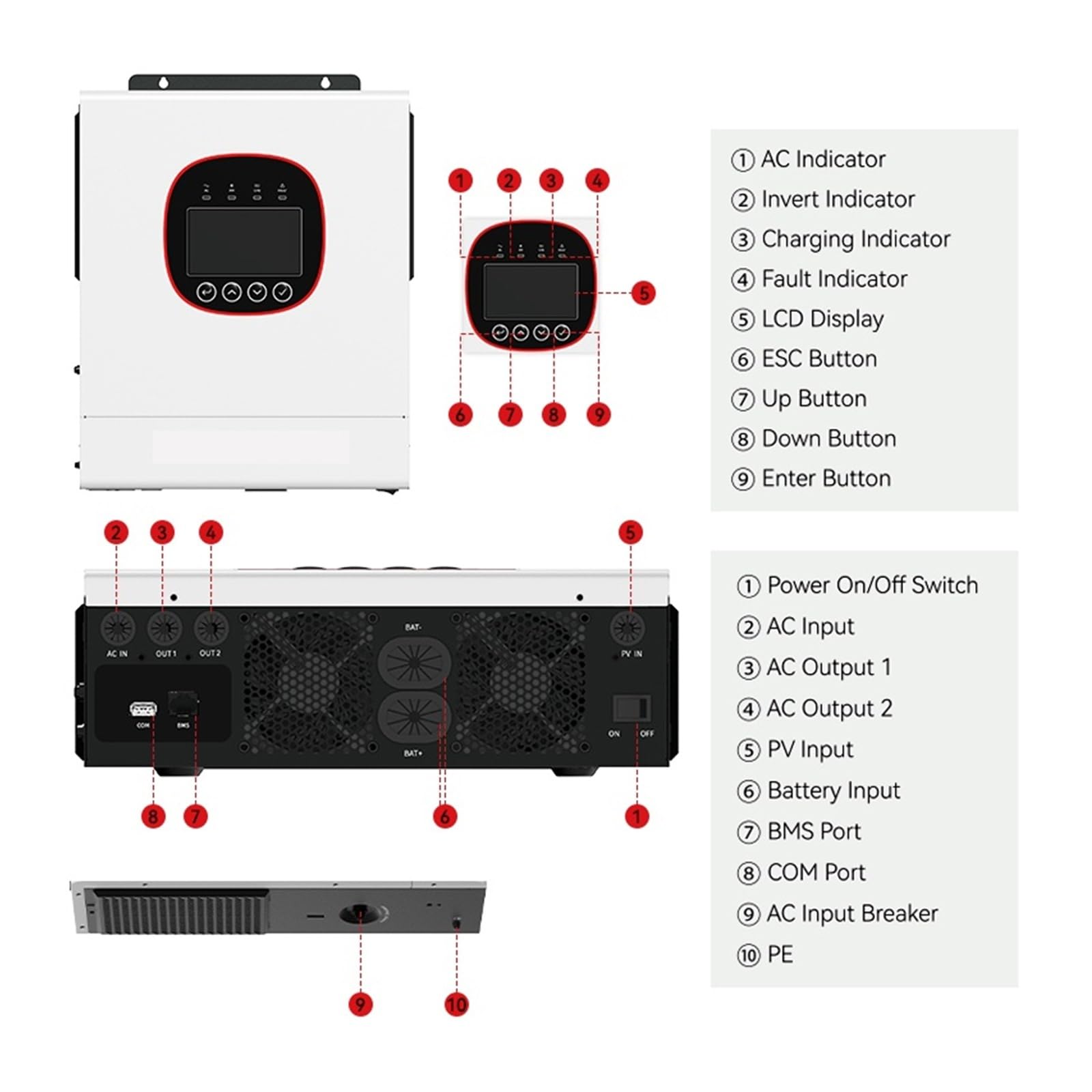 Inversor Solar híbrido de 5KW 6.5KW 24V 48V monofásico 230Vac con inversor híbrido de Cargador MPPT 120A 160A(5KW 24V)