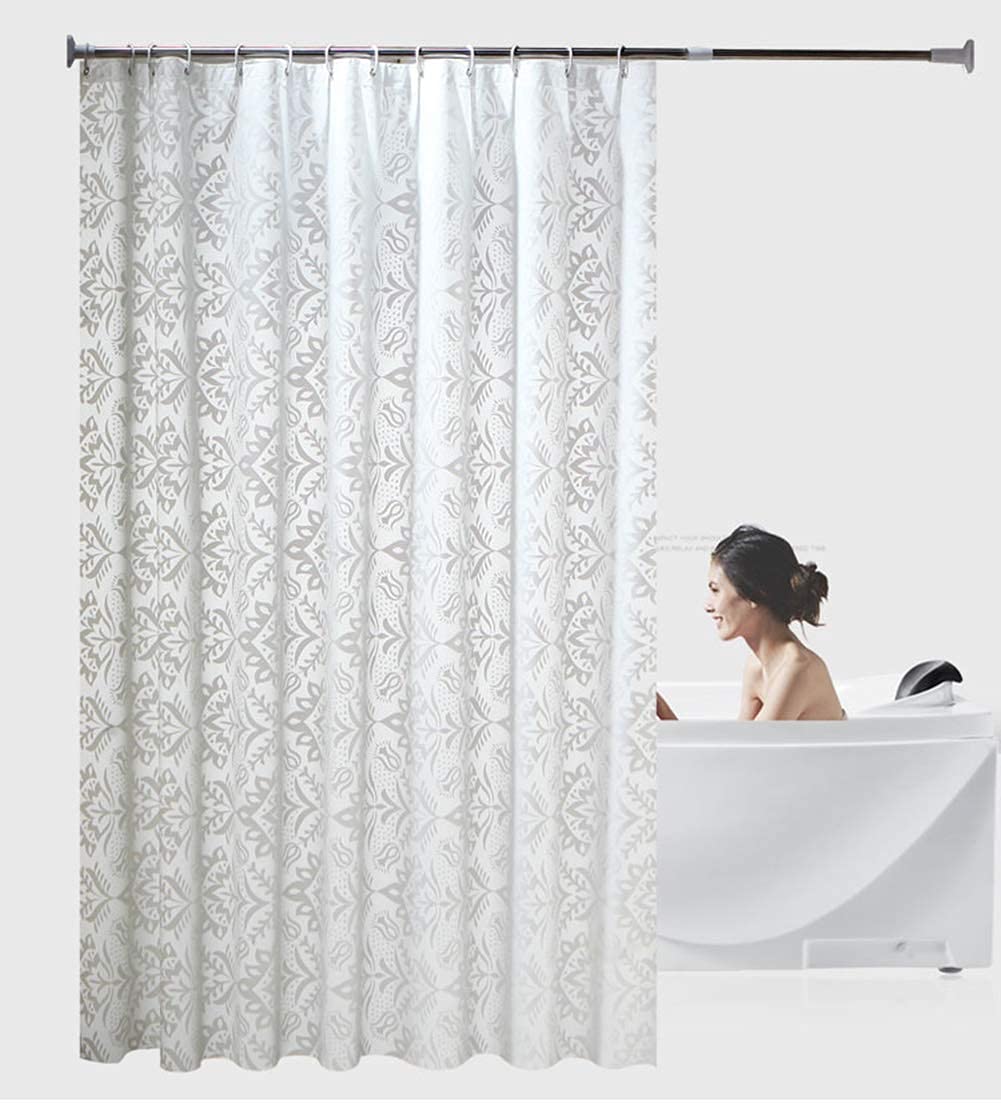 Waterproof PEVA Shower Curtain With Hooks – Floral Pattern, Long & Wide, Mould Resistant-708505