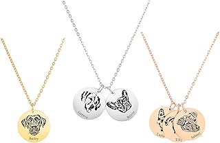 Skyeasure Personalized Pet Gifts Custom Pet Jewelry Dog Necklace Cat Gift Custom Portrait Pet Cat Dog Portrait Name Necklace Dog Memorial Gifts for Animal Lover, Dog Mom, Birthday Gift