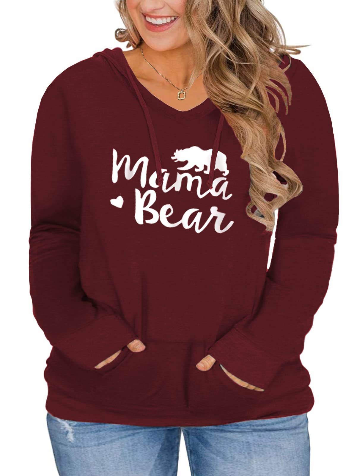 VISLILYWomens Plus-Size Hoodies V Neck Pullover Sweatshirts with Pocket