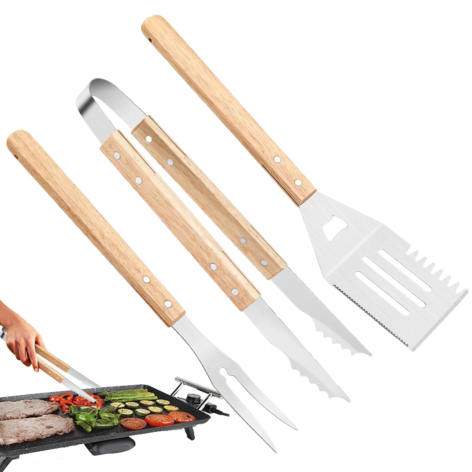 Ustensiles de barbecue lot de 3 pinces et spatules antidérapantes pour steak