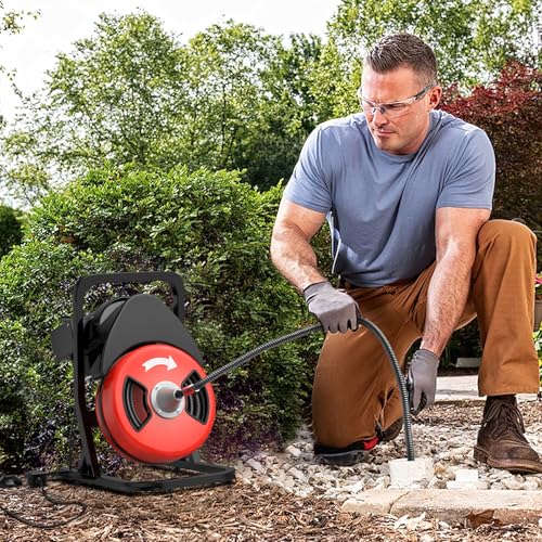 50FTx1/2 Inch Drain Cleaner Machine with Wheels, Sewer Snake Electric Drain for 2" to 4" Pipes, Plumbing Snake Auger Cleaner with 6 Cutter & Foot Switch for Sewer, Sink, Toilet, Bathroom