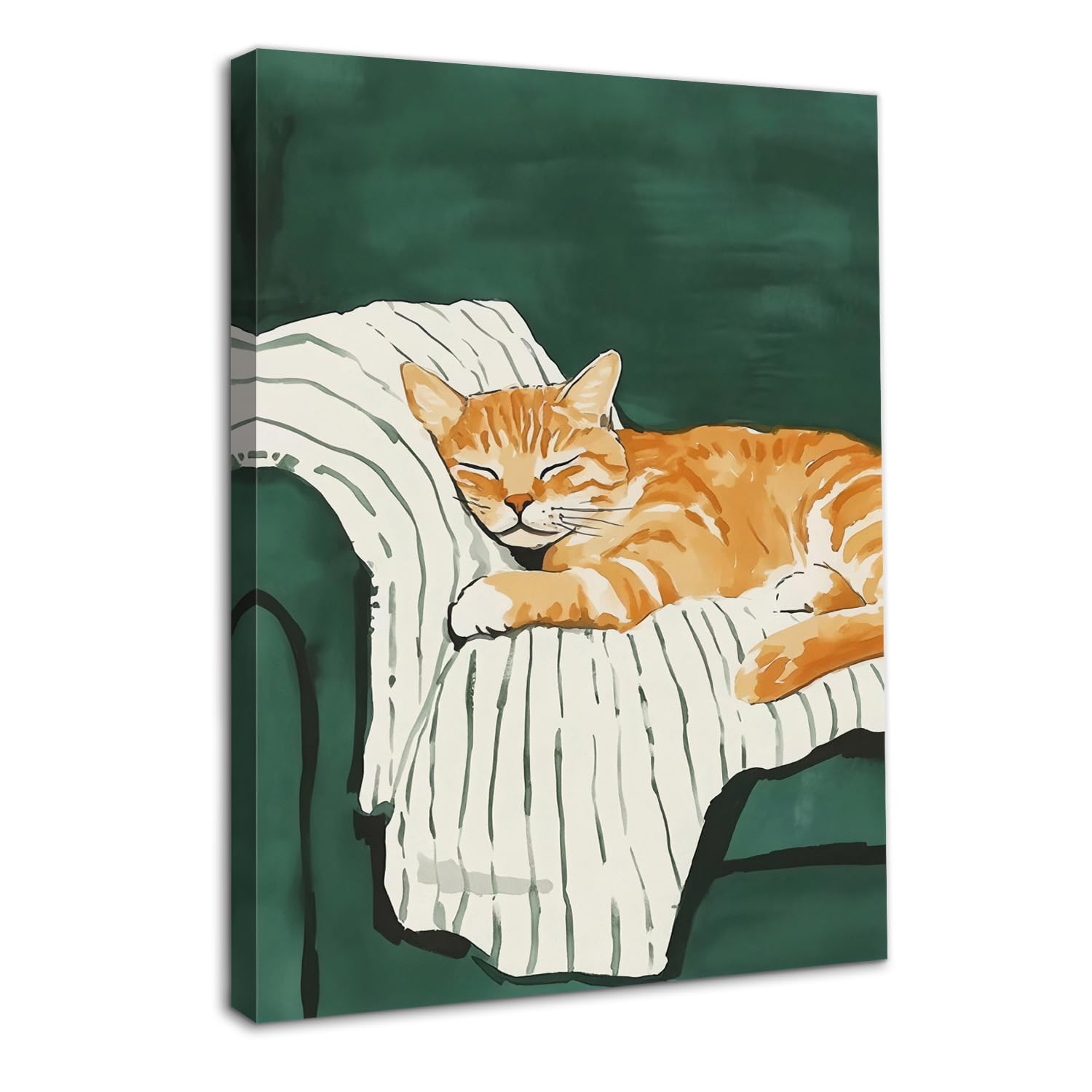 Dazzlewall Framed Cat Wall Art Paint, Cat Sleeping on Sofa Artwork Print Watercolour Animal Paint Decor for Home Bedroom Living Room Bathroom, 12x16 in