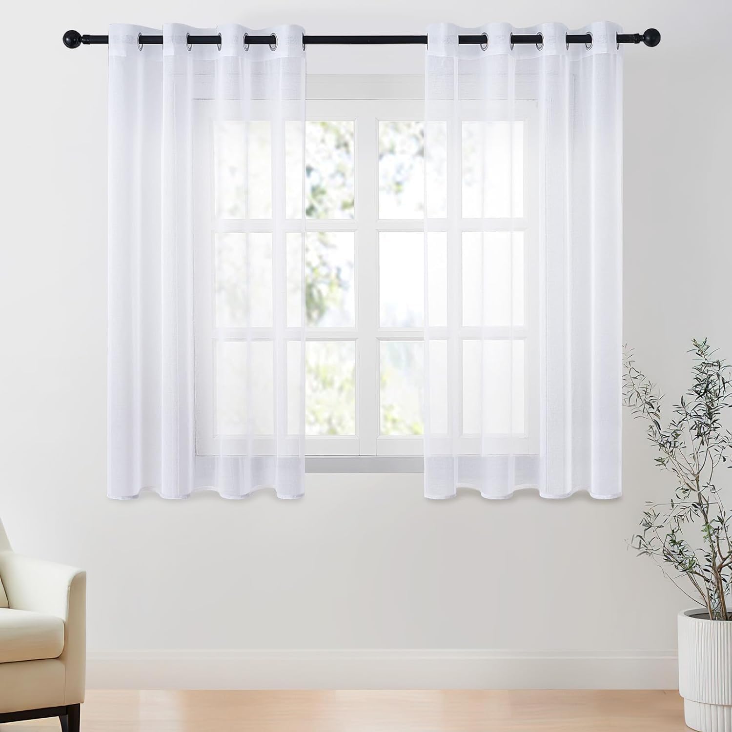 CUTEWIND Cortinas Cocina Cortas Blancas Cortinas y Visillos Translucidas 140x122 cm, Cortina Corta Ventana con Ojales para Salon Dormitorio Comedor 2 Piezas
