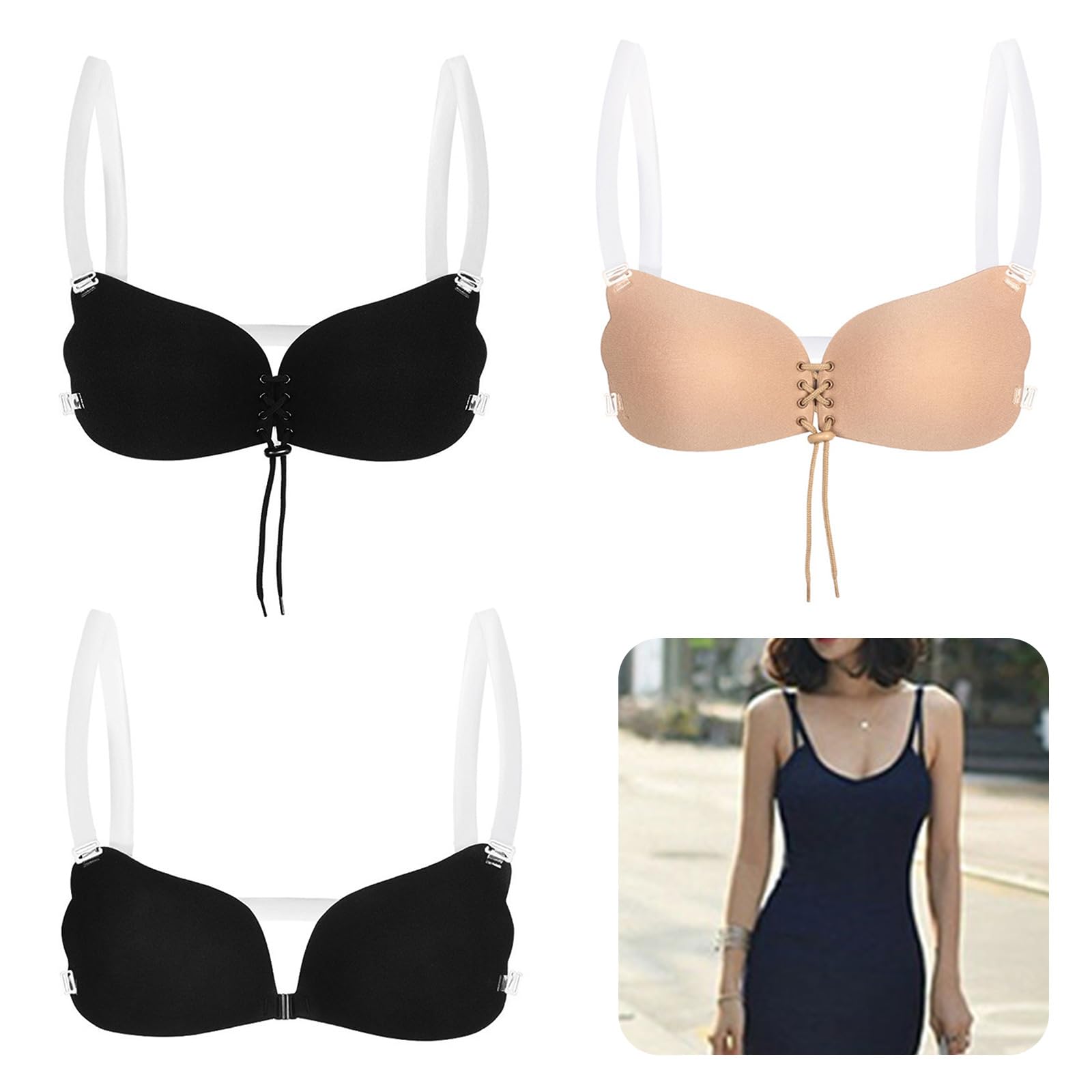Sujetador push-up sin espalda, sin tirantes, adhesivo, reutilizable, de silicona, invisible, para mujer