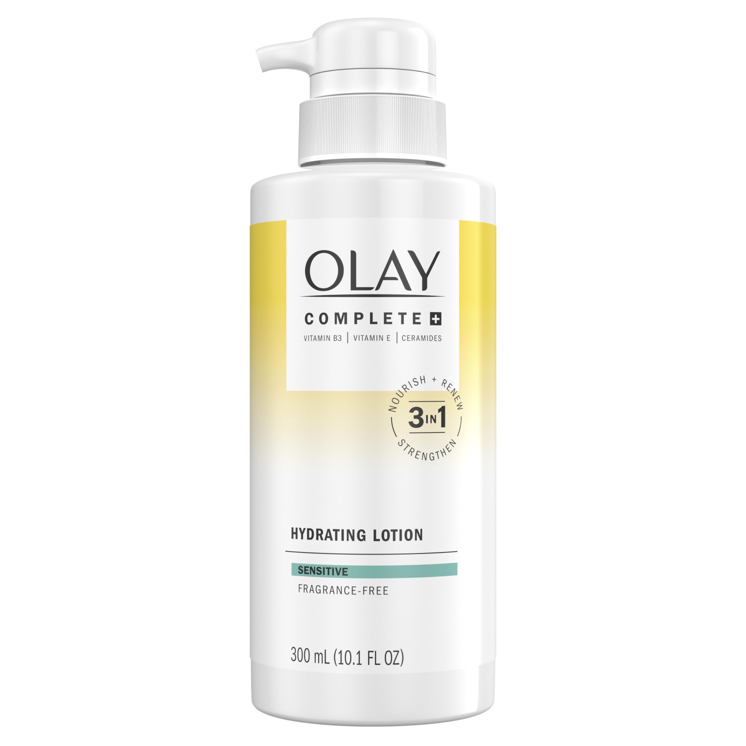 OlayComplete+ Hydrating Lotion Fragrance-Free, 10.1 FL OZ, 3-in-1 Nourishing Face Moisturizer for All Skin Types with Vitamin B3, Vitamin E, and Ceramides