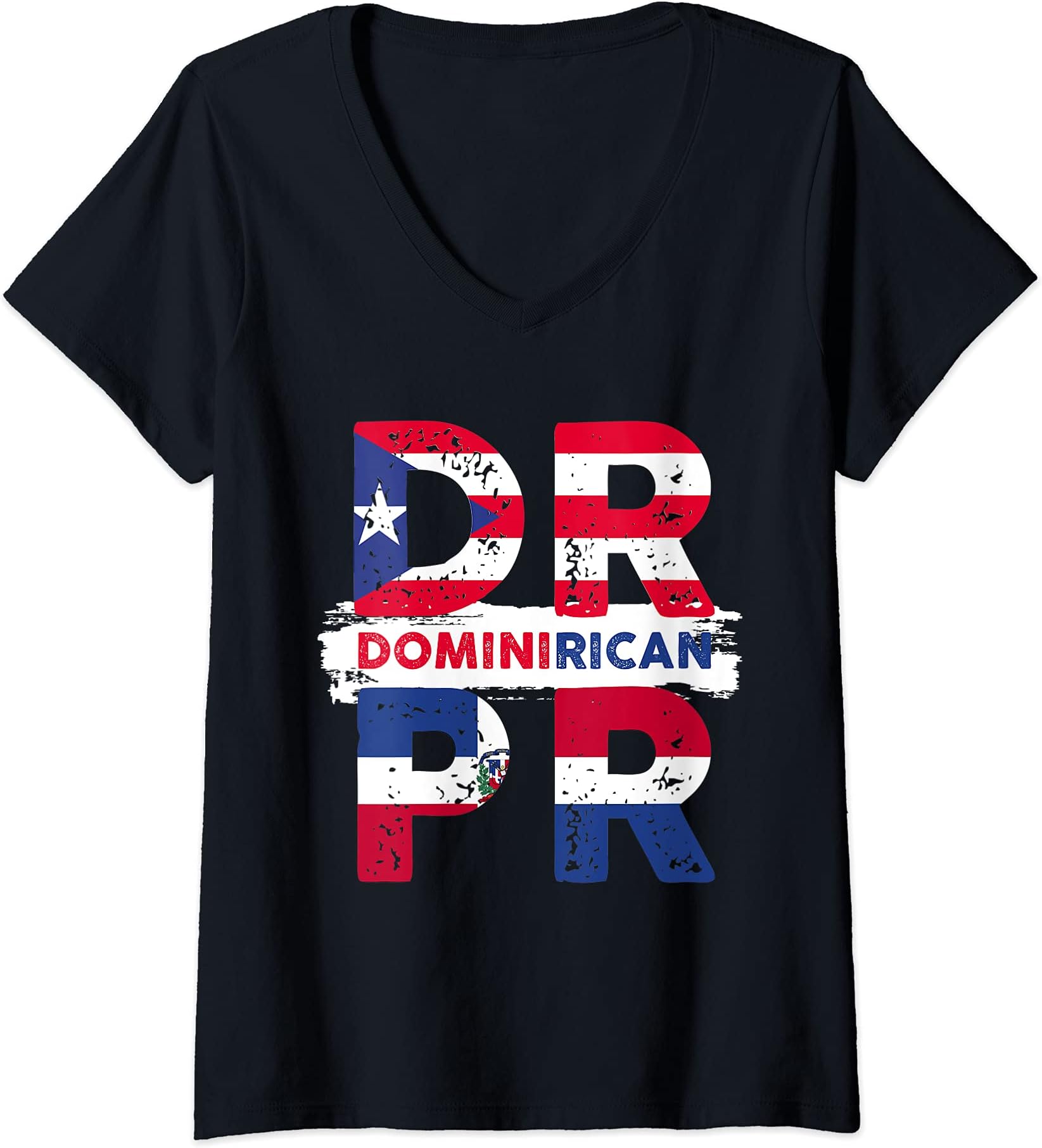 Womens drpr dominican Design for a puerto rico dominican flag V-Neck T-Shirt