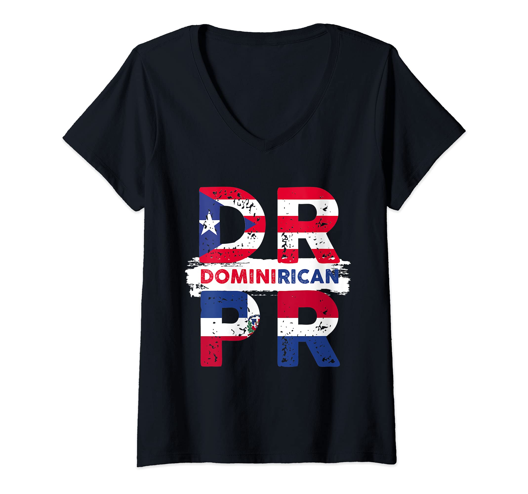 Womens drpr dominican Design for a puerto rico dominican flag V-Neck T-Shirt