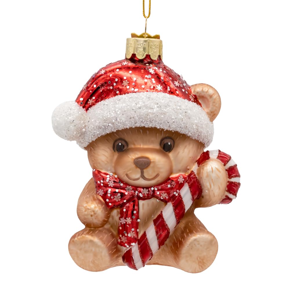 Kurt Adler Noble Gems Glass Teddy Bear with Santa Hat Ornament