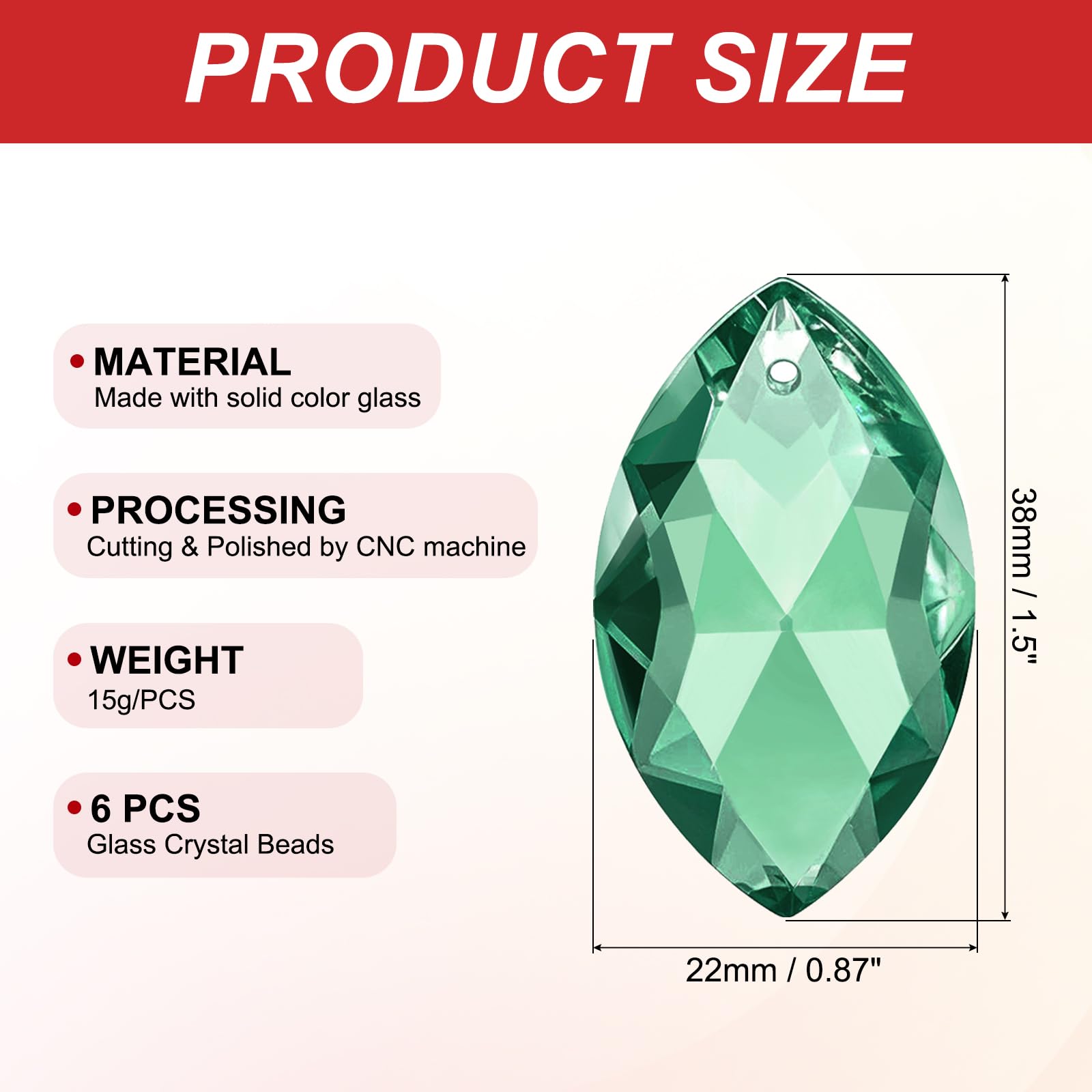 PATIKIL 6 Pezzi Pendenti In Cristallo, 38mm, Ovali, Verde Scuro, Acchiappasole in cristallo, Pendenti per Lampadario Decorazione, Finestra, Giardino, Casa