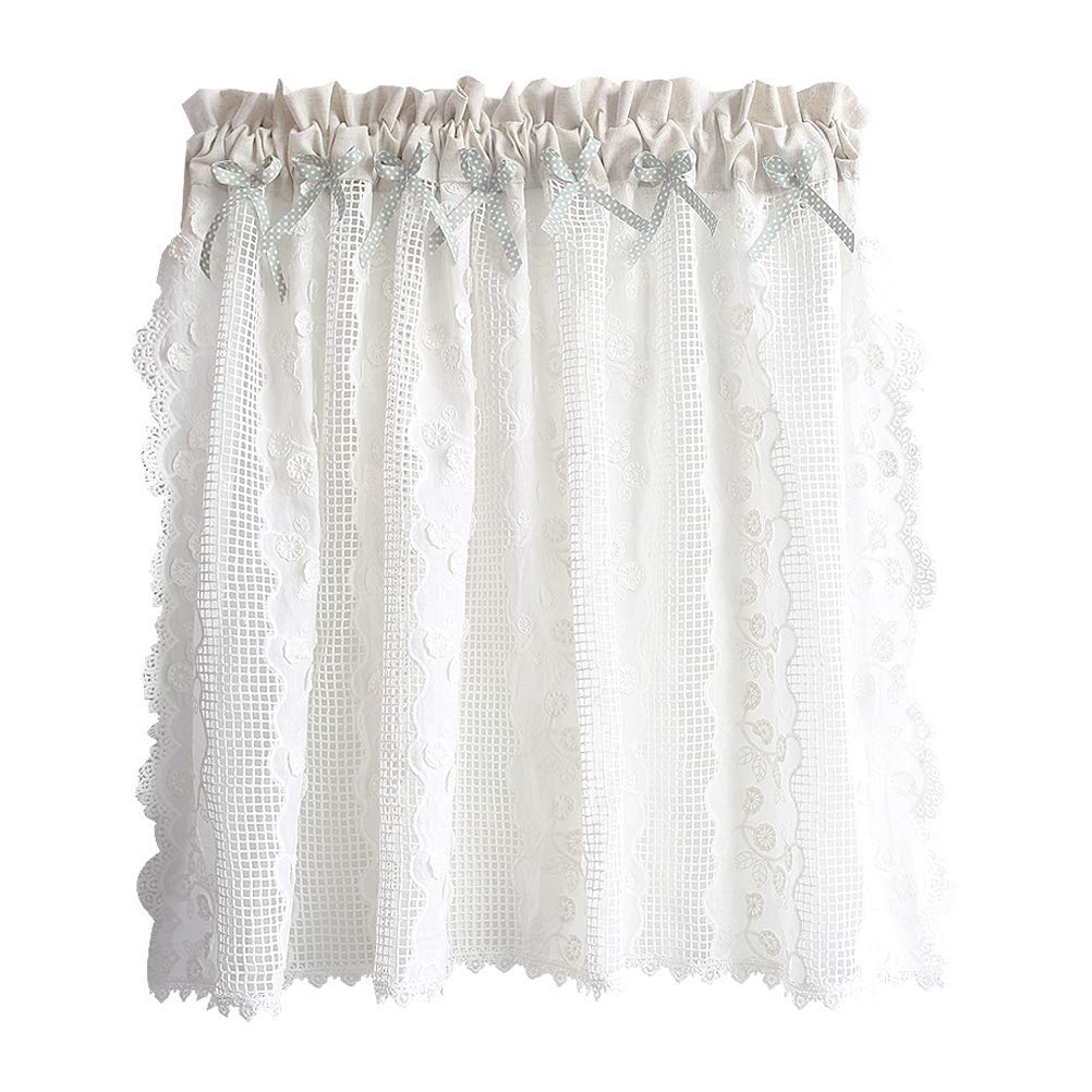 Cortina corta de algodón estilo visillo con bordados para ventanas pequeñas