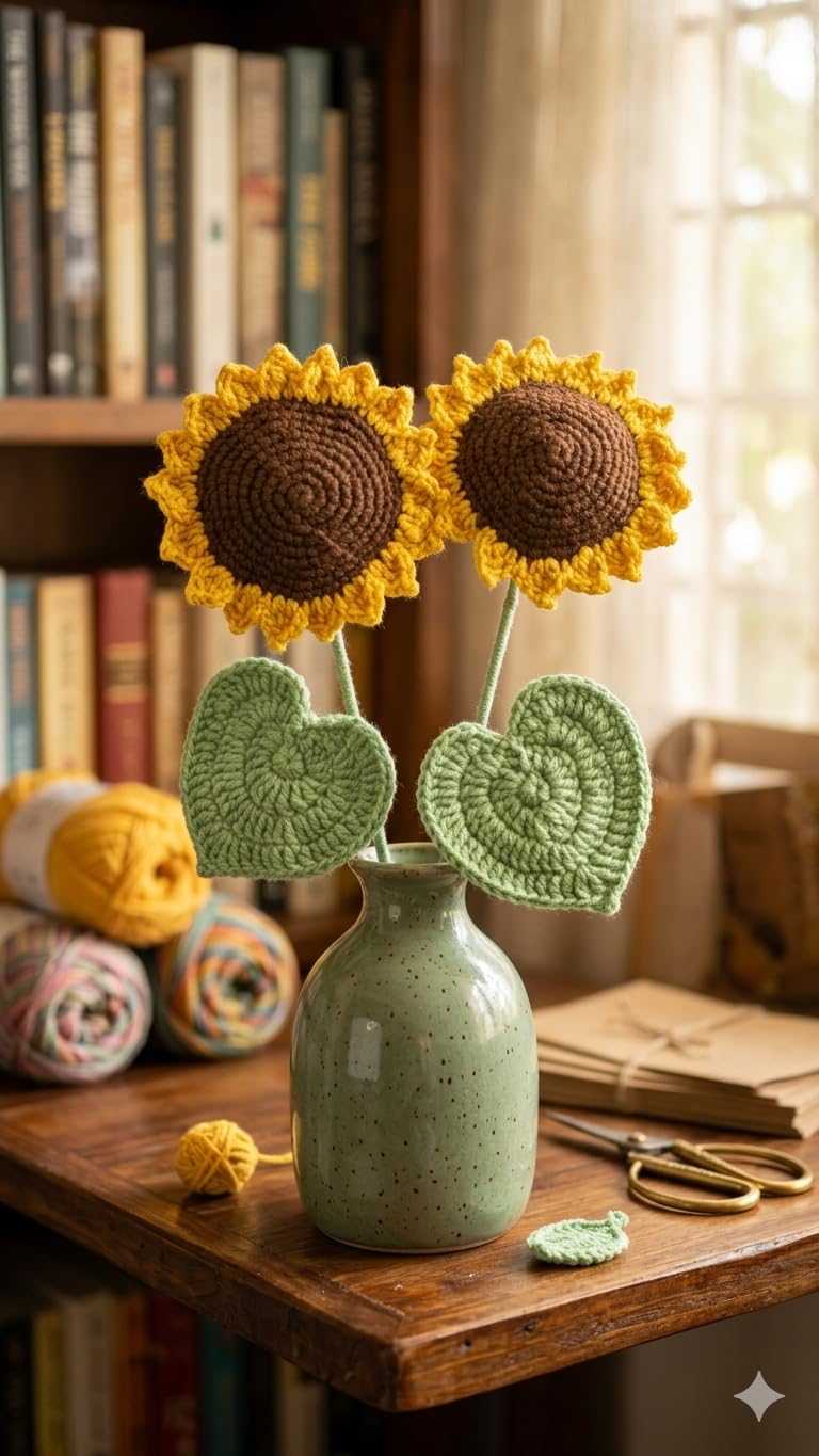 Handmade Crochet Sunflower Stick Pack of 2| Home Decor | Gifts | Bouquets.-image-33