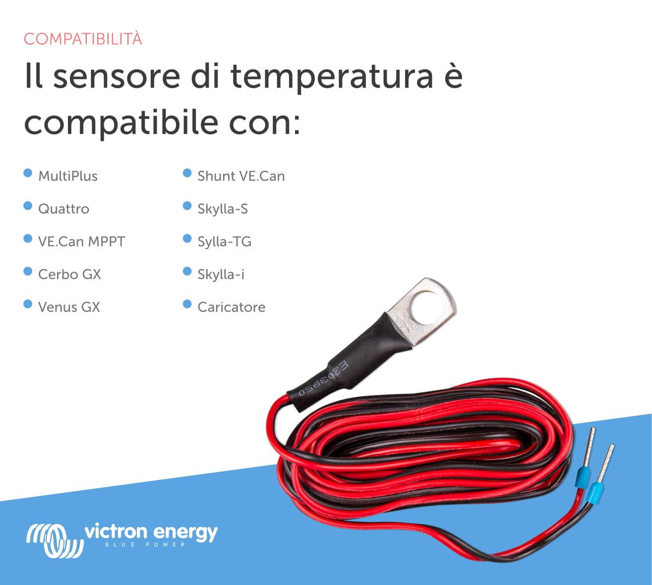 Victron Energy Sensore di Temperatura per Victron Energy Quattro, MultiPlus e GX Device