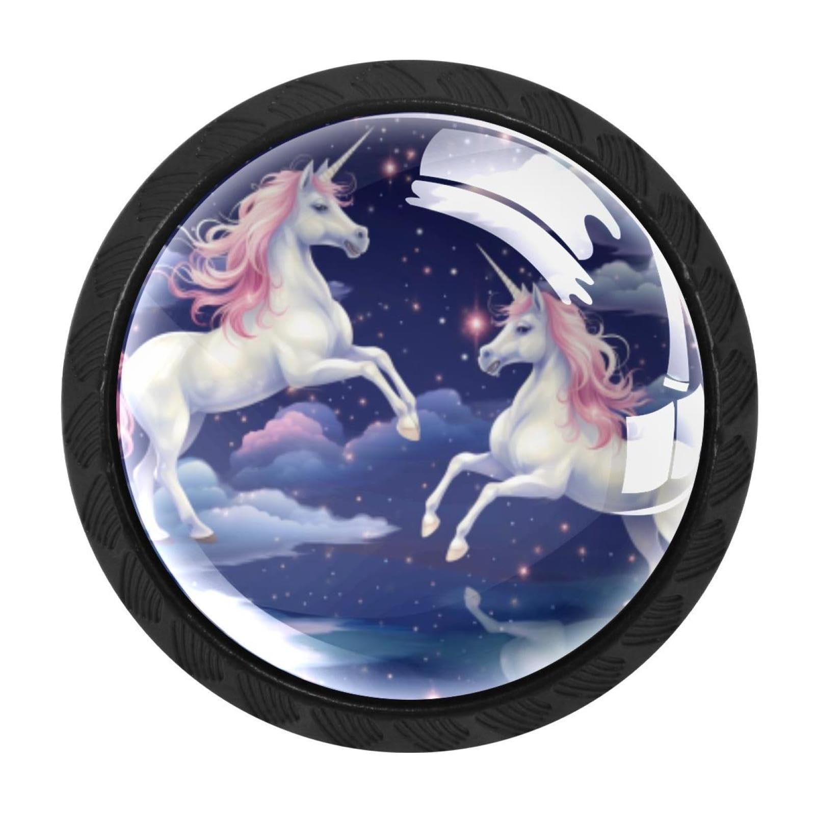 Chenzzzz Multicolored 06 4 Pieces Starry Unicorn Drawer Knobs, 35Mm Black Kitchen Cabinet Knobs, Drawer Pulls And Knobs, Glass Cabinet Hardware Single Hole Knob For Cabinets And Drawers Round