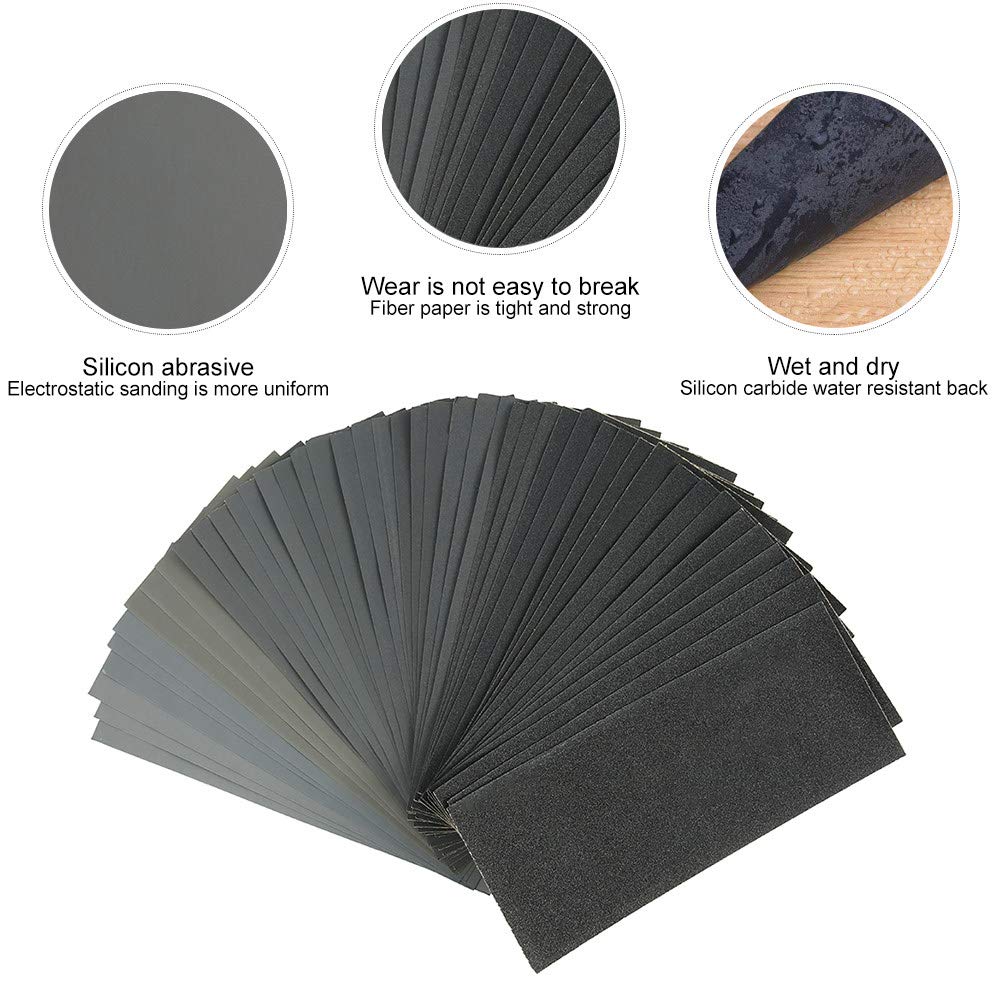 45 pièces papier abrasif sec humide 120 à 5000 grains assortiment feuilles de papier abrasif pour la finition de meubles en bois de ponçage automobile, comme le montrent