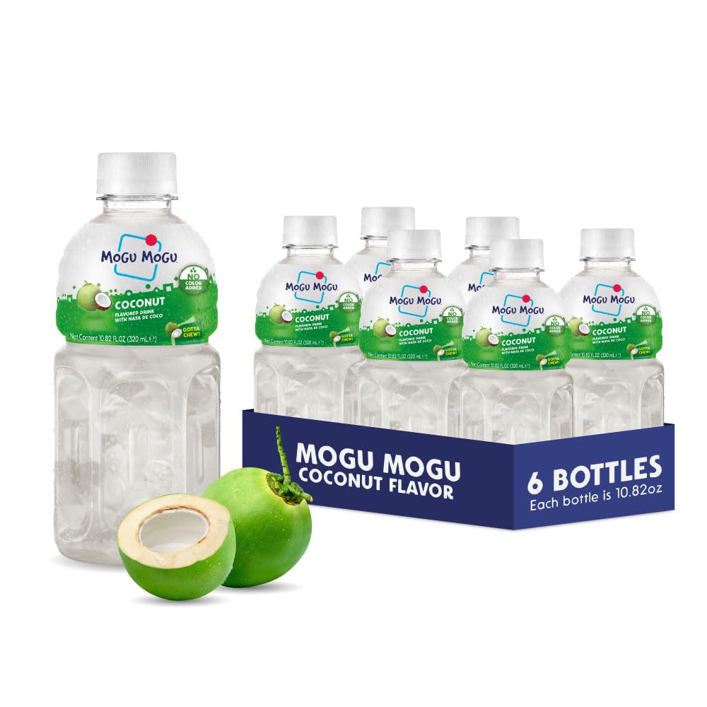 Mogu Mogu Coconut Juice Drink with Nata de Coco – Refreshing Coconut Beverage with Chewy Jelly, 10.8oz Bottles (Pack of 6) – Lightly Sweet, Tropical & Hydrating