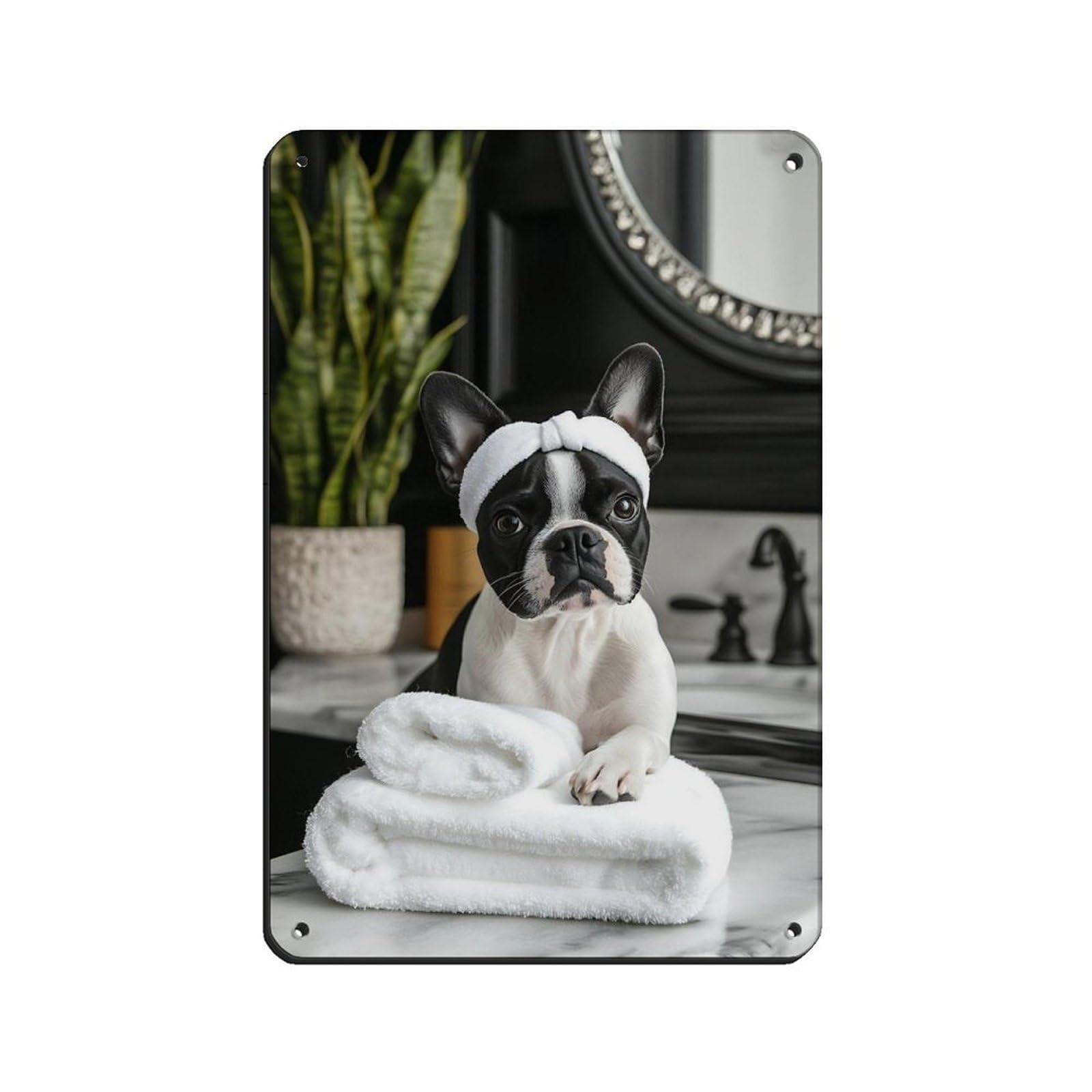 Lxwnze 20L X 30W Cm Dog Spa Art, Cute French Bulldog Tin Sign Vintage Metal Pub Club Cafe Bar Home Wall Art Decoration Poster Retro 8X12inch(20X30cm)