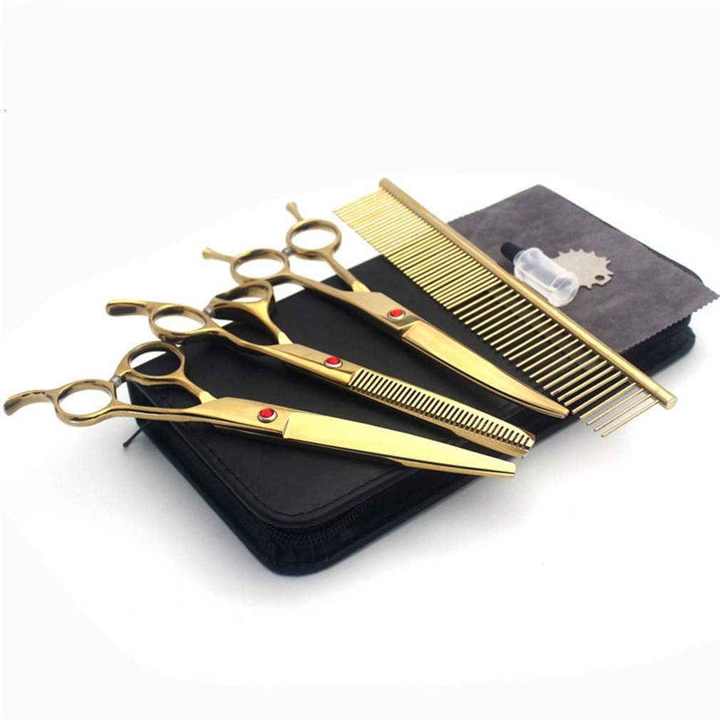 7,0 Pollici Pet Grooming Scissors Kit, Professionista Cani E Gatti Forbici Set in Acciaio Inox 4 Pezzi Pet Grooming Haircut Strumenti, per Salon, Barber