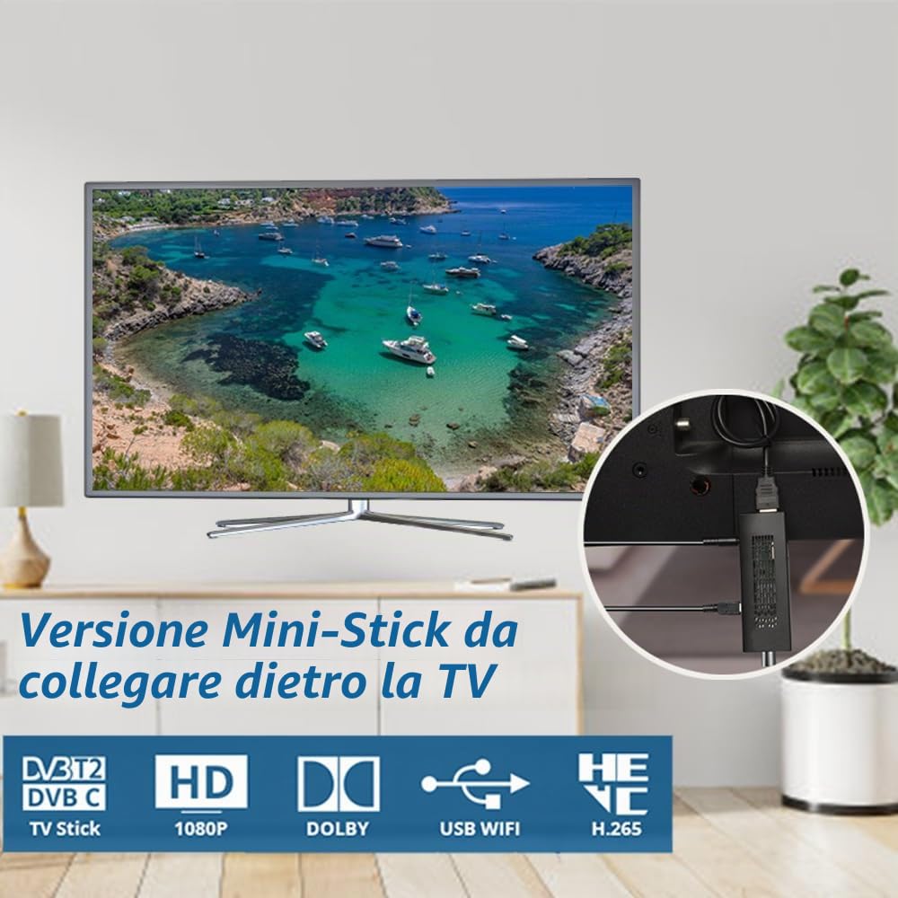 Romicta DVB-T2 Decoder Digitale Terrestre 2024, 1080P H265 HEVC, HD Collegamento HDMI USB Funzione PVR, LCN, Youtube,Tiktok, Invisibile TV Decoder, Telecomando 2 in 1 Infrarossi