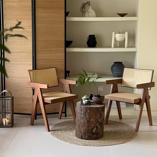 Miniatura 9 de YVYKFZD Wooden Dining Chairs Set, Rattan Dining Room Chairs, Kitchen Chair with Backrest, Lounge Armchair Comfy Side Chair, for Bedroom Living Room