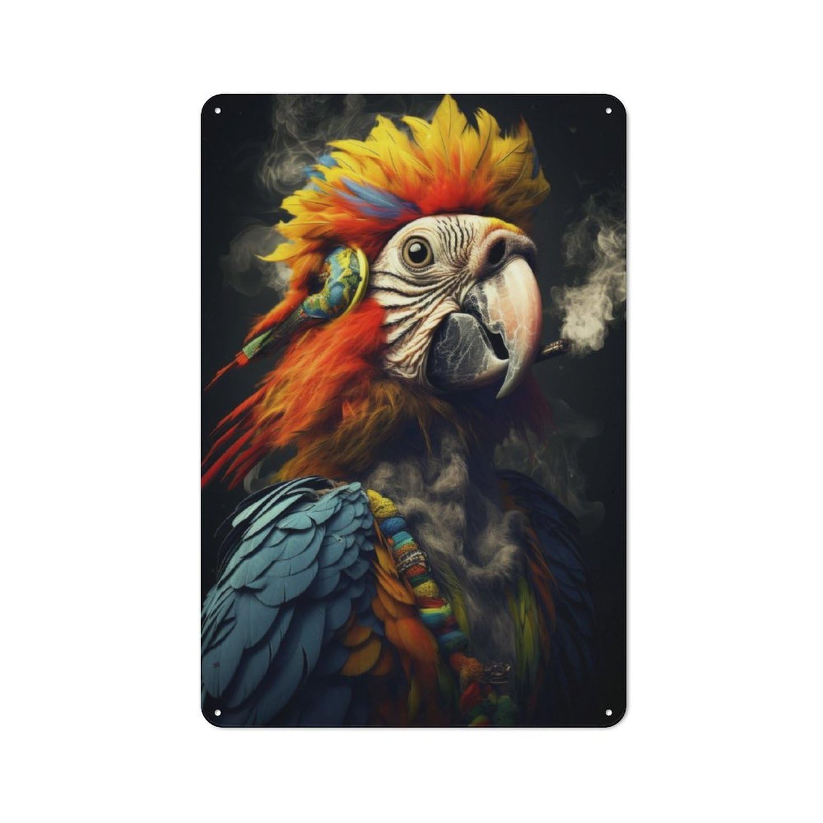 Junmoney Hippie Parrot Smoking Rustic Tin Sign 30X20cm Featuring For Garage Or Workshop, For Updating Garage And Workshop After Moving