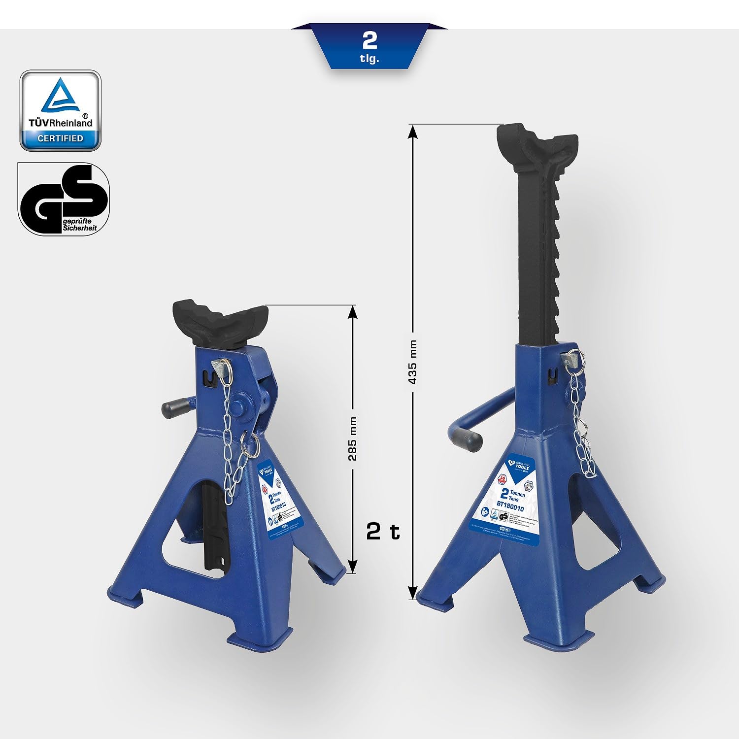 BRILLIANT TOOLS BT180010 Caballetes con desbloqueo rápido, 2 toneladas [Powered by KS TOOLS]