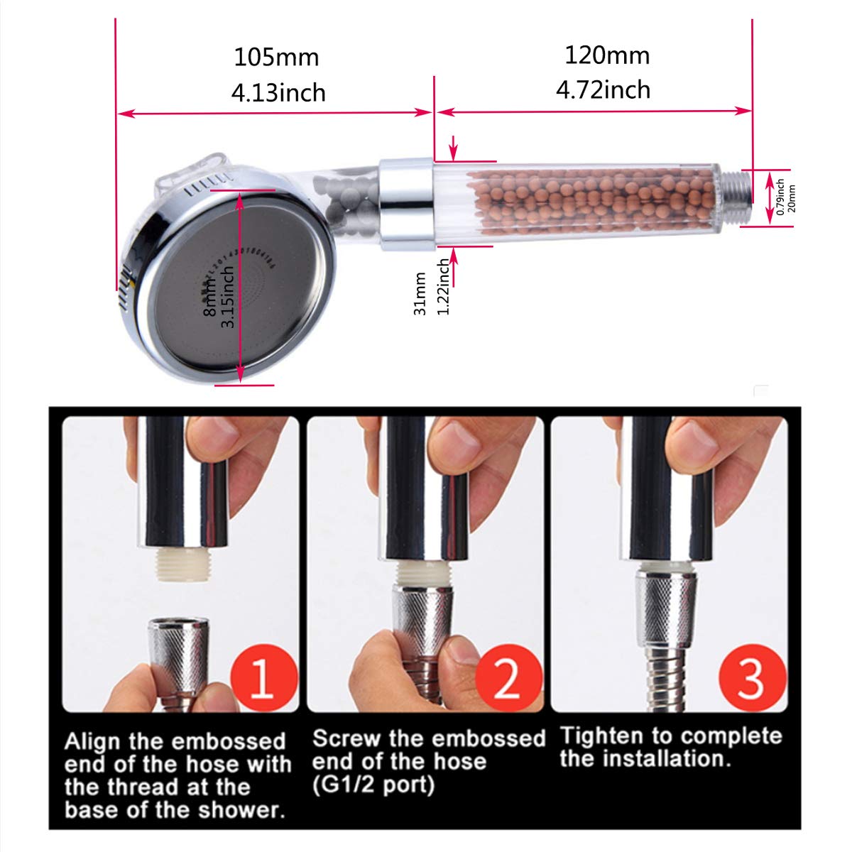 3Way Shower Head, Lovfri Detachable High Pressure Shower Head, Ionic