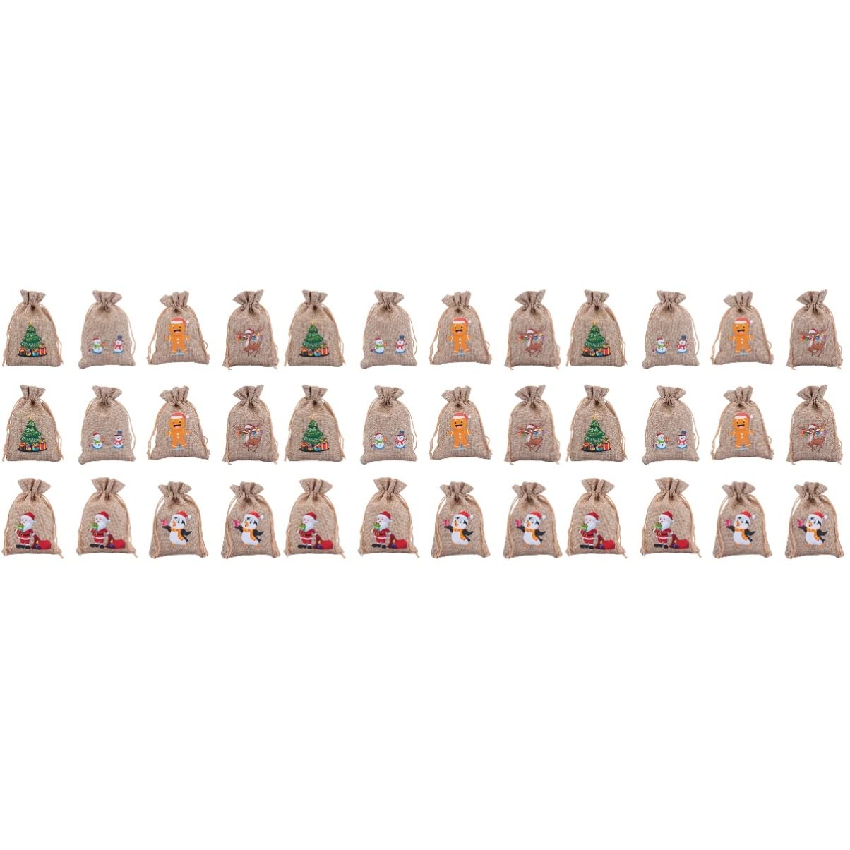 Cabilock 36 pcs Linen Party Holiday Draw Jute Jewelry Favor Themed Candy Cookie Wedding Crafts Cotton Pouch Gift Bundle Style Gooody Penguin Favors Mini Pouches Bags Xmas Claus Burlap