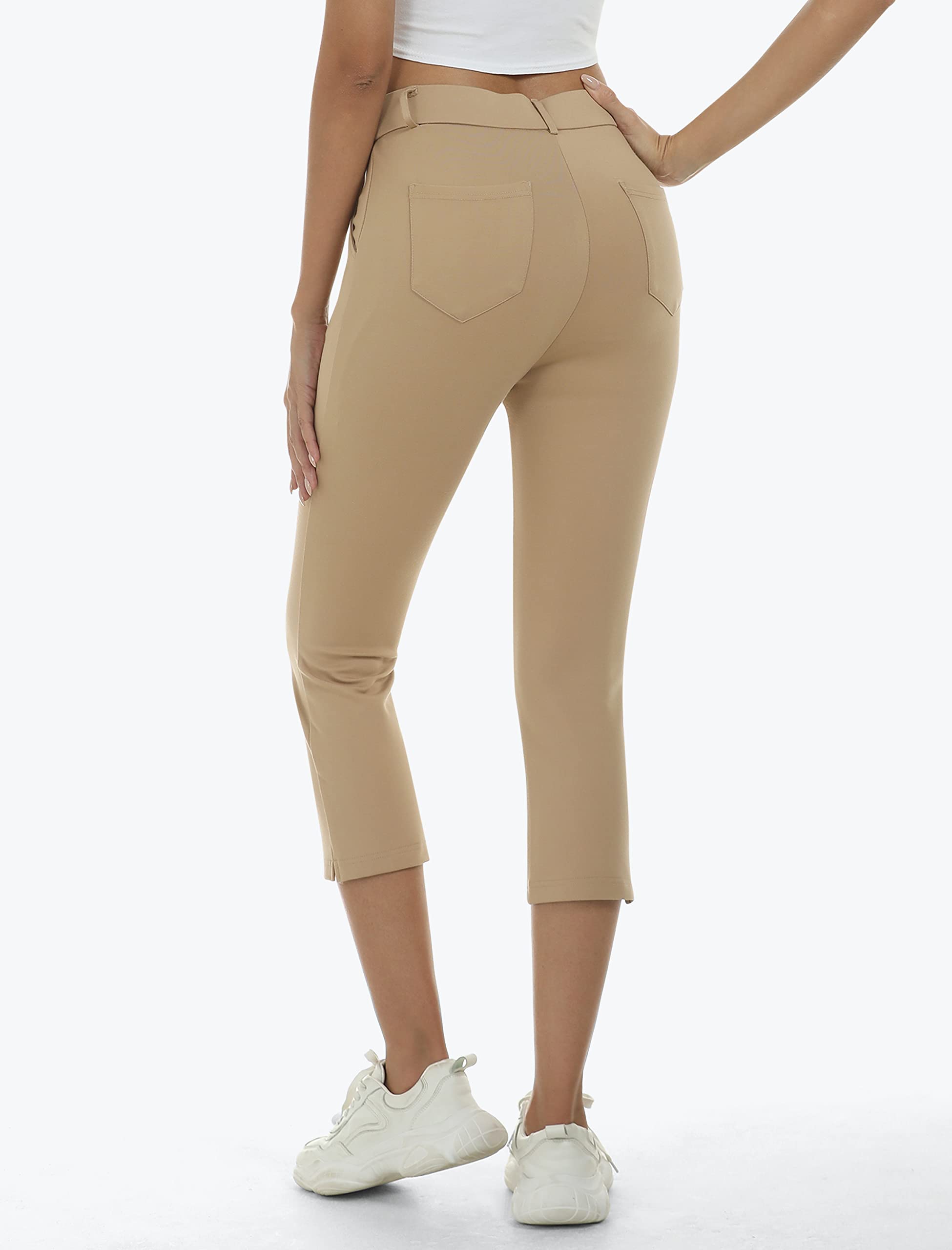 MoFiz Pantalon capri de golf pour femme - Extensible - Coupe ajustée - Coupe droite - Avec poches - Pantalon de bureau
