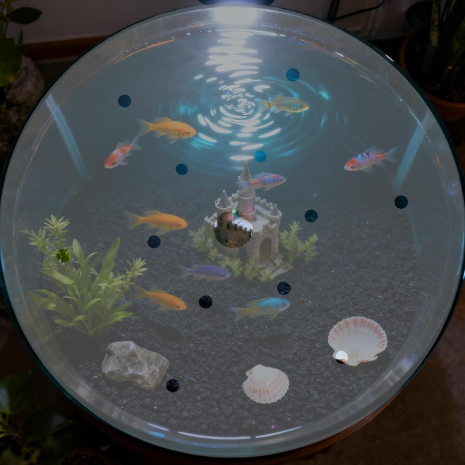 Tapa de Acuario Redonda acrílica 5mm Transparente antiescape Tortuga(B,27cm(10.63in))