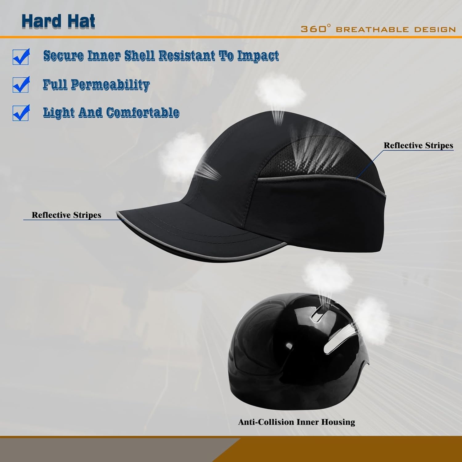 Safety Bump Cap Safety Hard Hat Head Protection Cap Breathable Baseball Hat Style Comfortable Head Protection Hat