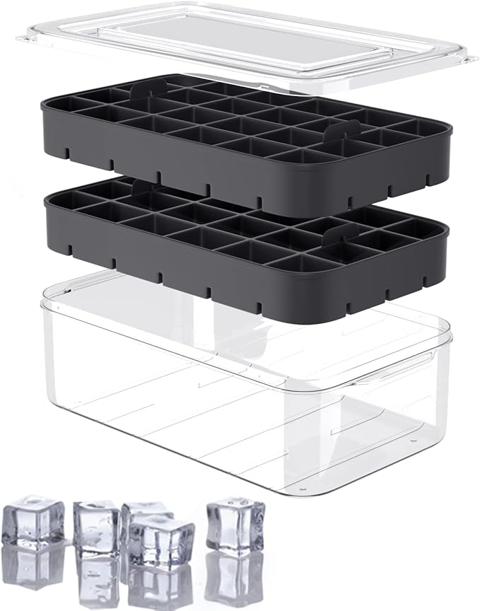 Ice Cube Tray with Lid and Bin, ROTTAY Ice Trays for