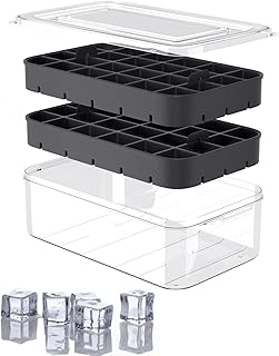 Ice Cube Tray with Lid and Bin, ROTTAY Ice Trays for Freezer, Easy-release 48 Small Nugget Silicone Ice maker with Ice Bucket, Ice Cube Storage Container Set for Chilled Drink and Smoothie, Black