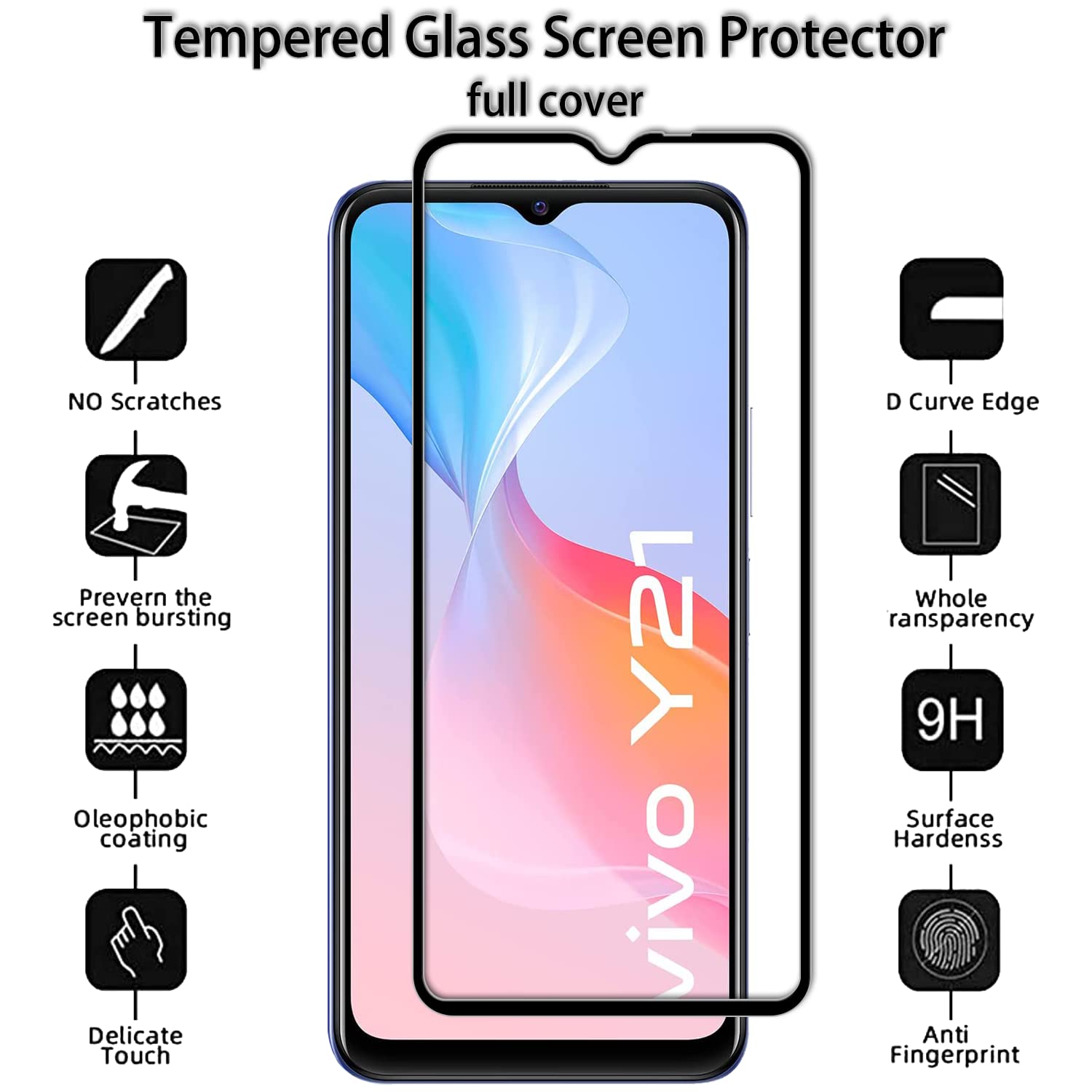 Vuciya [Pack of 2+1 Vetro Temperato Protezione Pellicola per VIVO Y21,Pack of 1 Fotocamera Pellicola Protettiva,Durezza 9H,Senza bolle,Facile Installare,Compatibile VIVO Y21/VIVO Y21s/VIVO Y33s