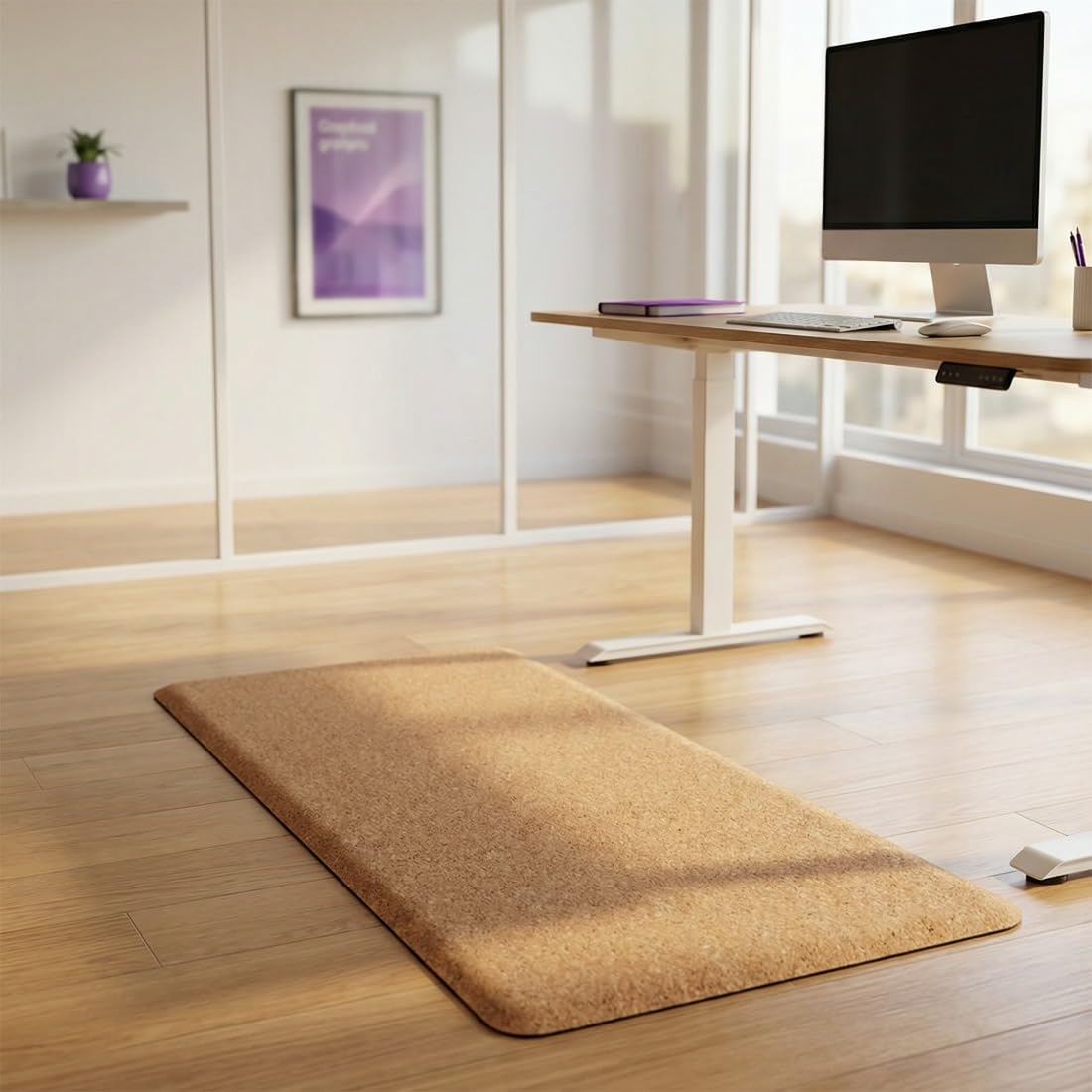 Spacetronik Anti Ermüdungsmatte Büro Kork 120x45 cm, Ergonomische Stehmatte | Schreibtisch für Arbeitsplatz, 15 mm Arbeitsplatzmatte rutschfest, gepolsterte Komfortmatte mit abgerundeten Kanten