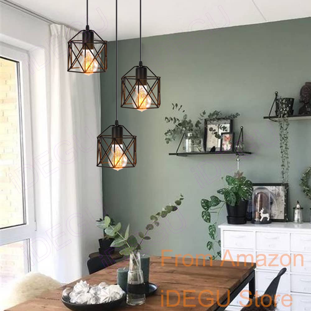 Lampadario Sospensione Vintage IDEGU - 3 Luci Gabbia Esagono Design Retrò, E27, Per Cucina/Sala Da Pranzo - Foto 12