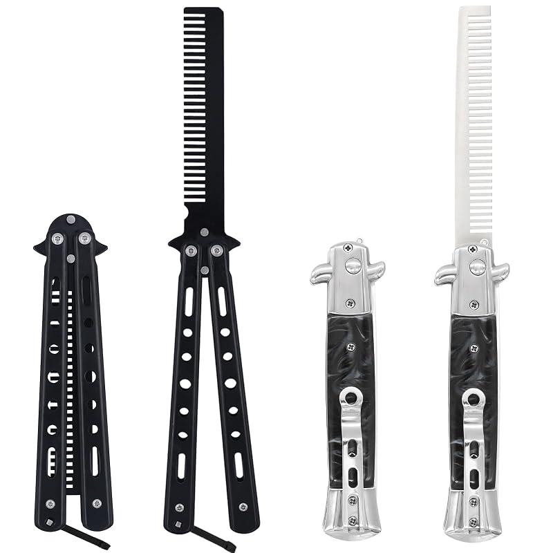 Canumer 2 pentes dobráveis automáticos tipo borboleta para cabelo e barba, preto