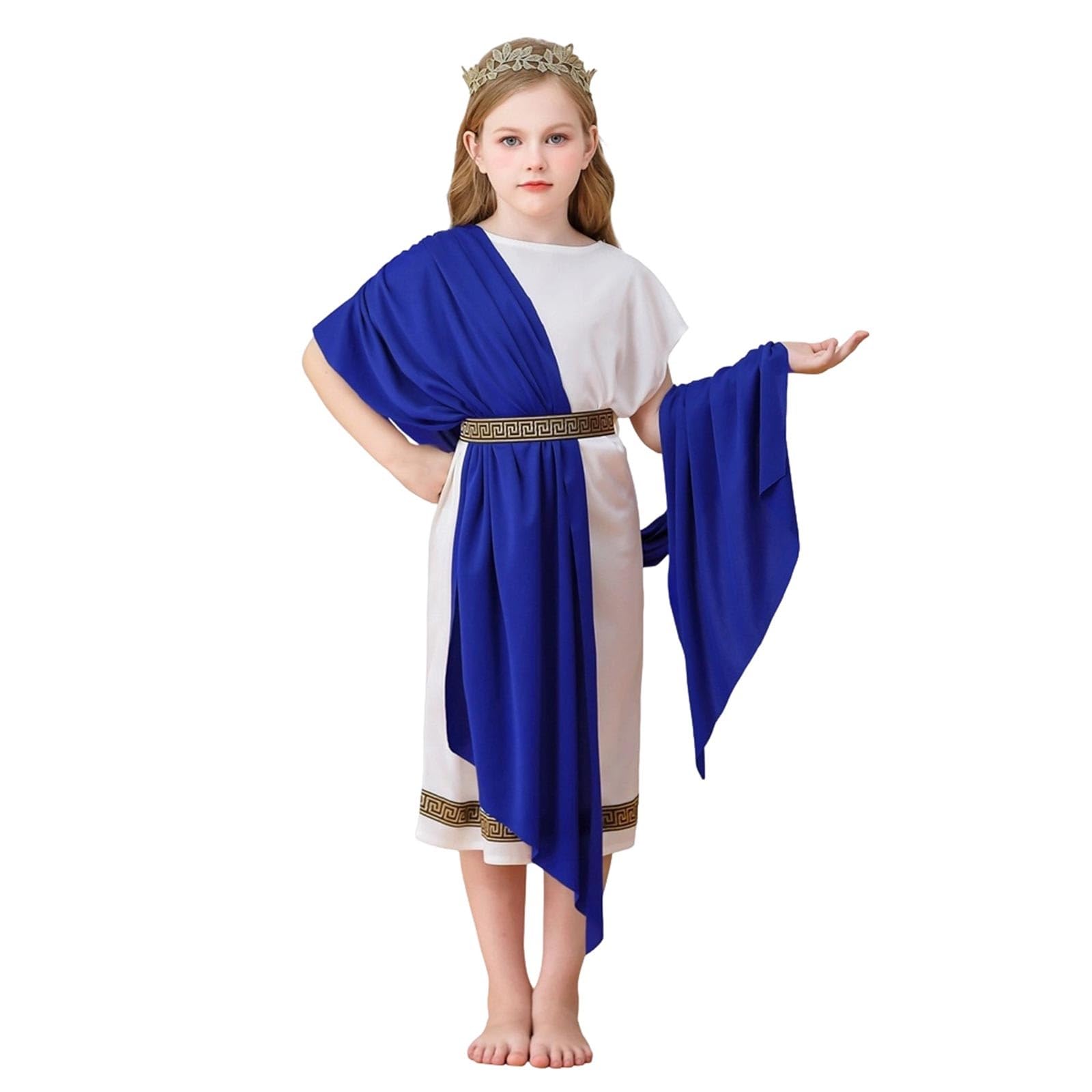 Generisch Elegante capa griega infantil con toga blanca para niños y niñas, vestido largo, para carnaval, disfraz festivo