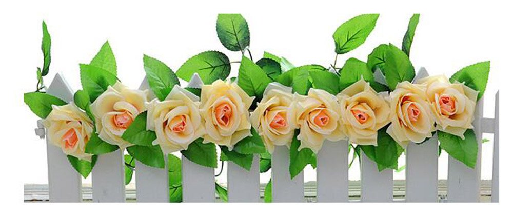 Crazy Shop Champagne 2 Pcs 8Ft Artificial Silk Flower Hanging Rose Garland Vine For Valentines Home Wedding Garden Decoration (Champagne)