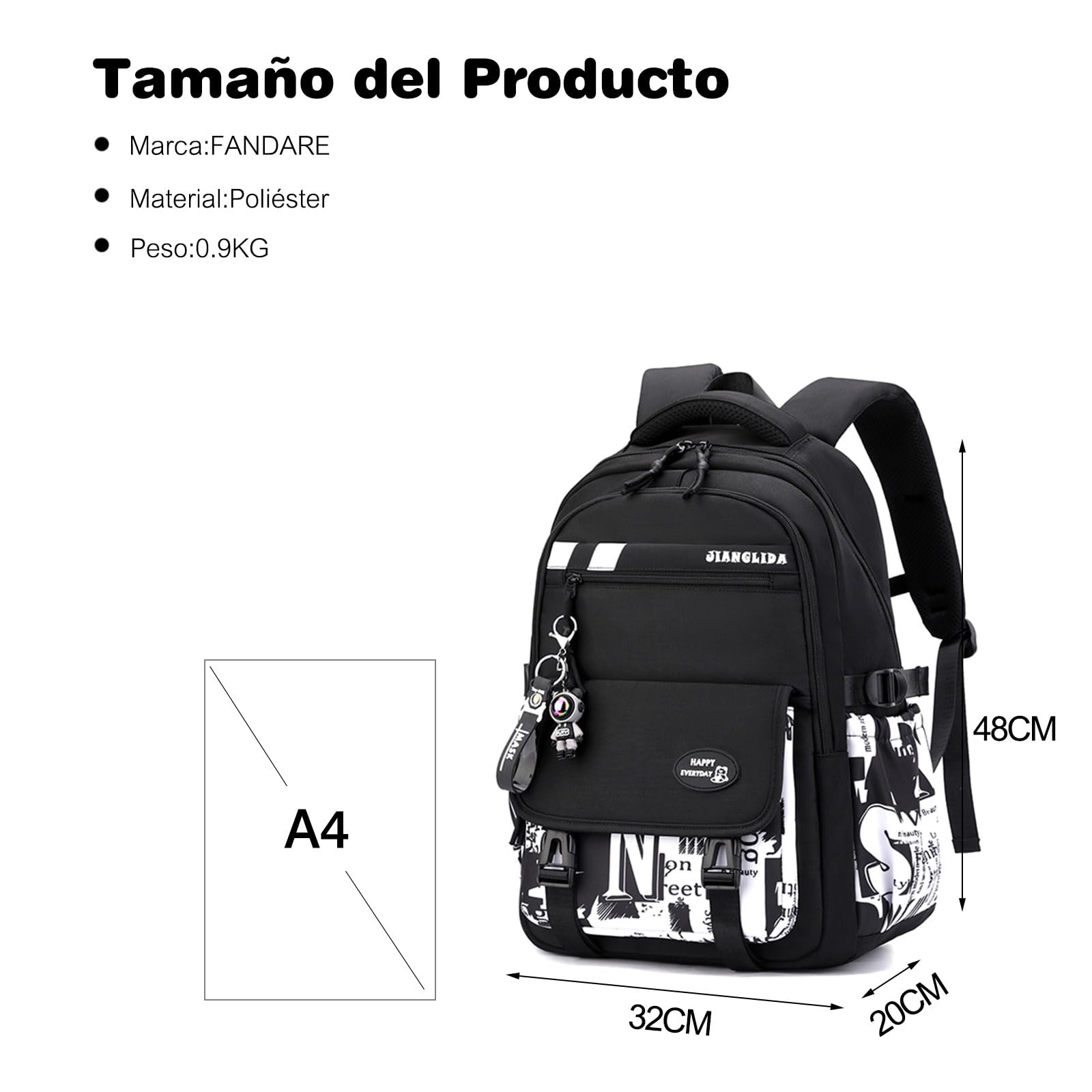 FANDARE Niño Mochilas infantiles con Colgante Mochila Escolar para Niños y Niñas Mochilas tipo casual Bolsas escolares Estudiante Universitario Adolescentes marcha Mujeres Hombre Bolsos mochila