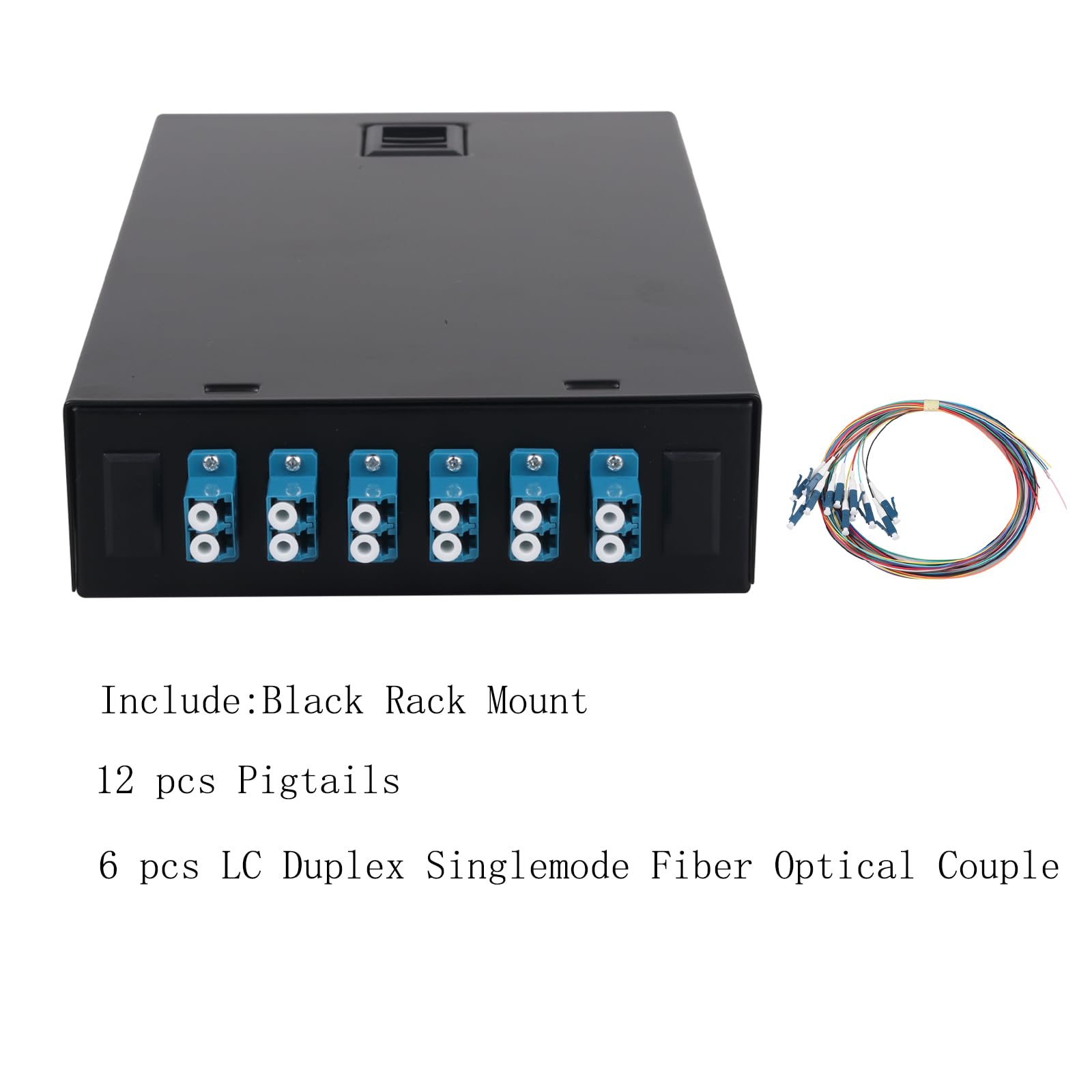 Xunsomt-6 Boîtier de montage en rack duplex monomode 12 ports LC + plateaux d'épissure câbles fibre bobine LC-UPC Kit (comprend des tresses et des coupleurs)
