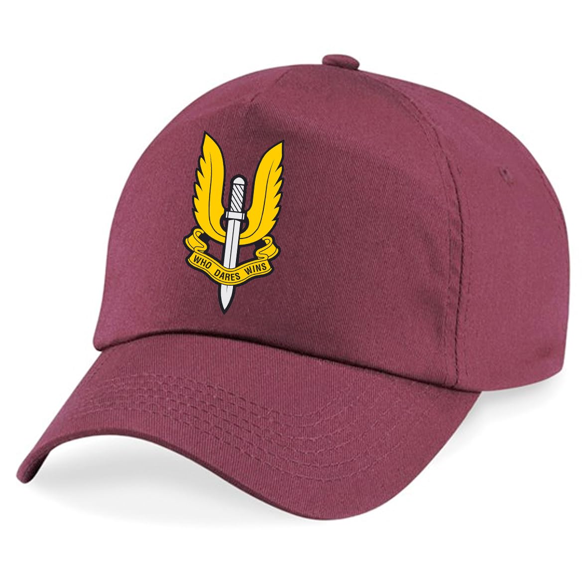 Psave Men's Maroon Sas Special Air Service Who Dares Wins Special Forces Insignia Baseball Cap British Army Military Embroidery (Maroon)