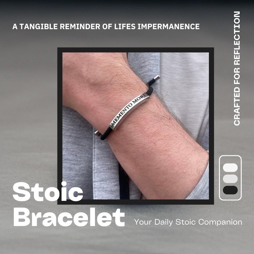Memento Mori Pulsera trenzada de algodón Momento Mori grabado de metal y algodón trenzado para hombres y mujeres, regalo estoico, Metal Algodón, No es una piedra preciosa 2