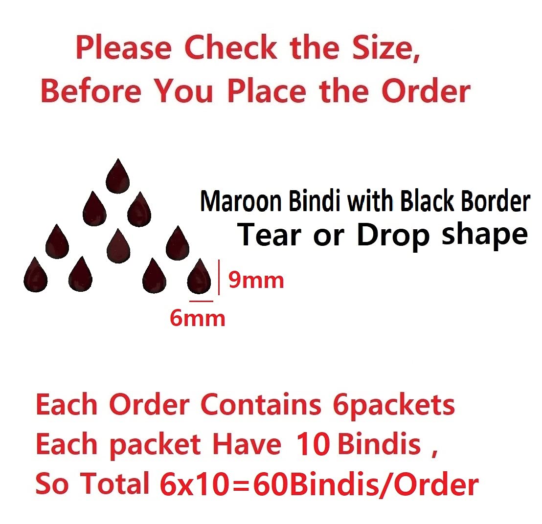 Vama Fashions Large Size Tear Drop Tilak Bindis Maroon Velvet Kumkum Bindi for Women